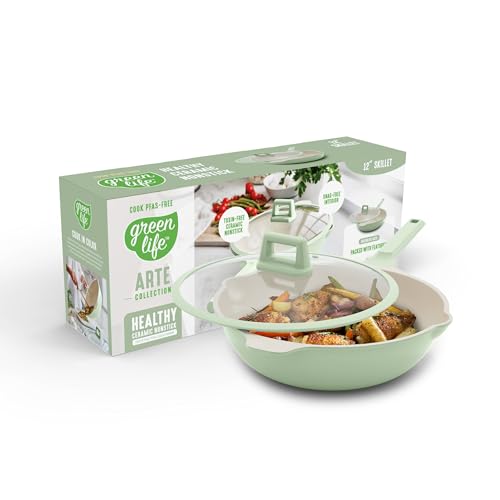 Nonstick 12” 5QT (12" Deep Skillet with Lid / Sage Green)