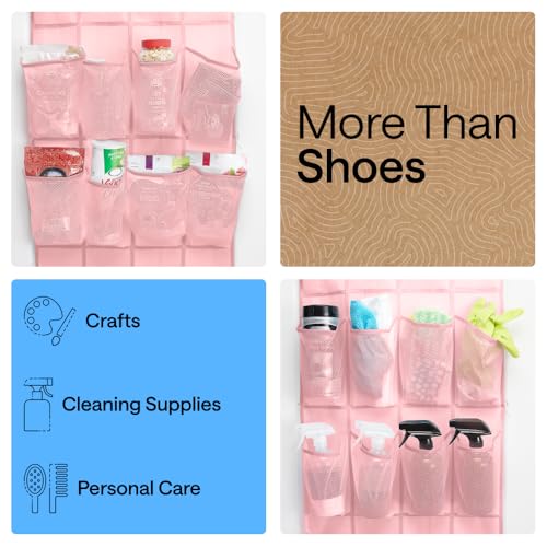 Over the Door Shoe Organizer (Light Pink / 24 Pockets/4 Hooks)