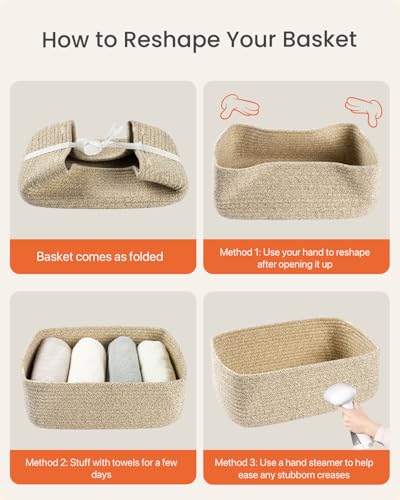 Small Woven Storage Basket for Organizing (Mixed Brown / 13.5"L x 9.5"W x 5"H)