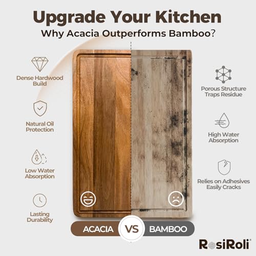 Large Acacia Wood Cutting Board for Kitchen (17"L x 12"W)