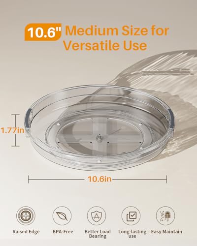 2 Pack 10.6in Lazy Susan Organizer Turntable for Cabinet (Gray / 10.6 inch)