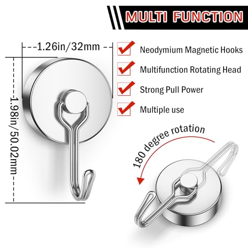 10 Pack Magnetic Hooks for Cruise Cabins (Silver / 1.26in)