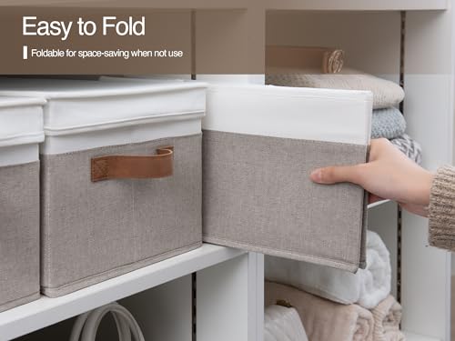 Fabric Storage Bins with Lids (Brown and White / Large)