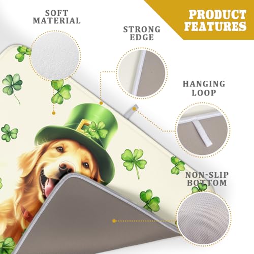 St Patrick's Day Dog Dish Drying Mat 18x24 inch Green Shamrock Dishes Pad Absorbent Microfiber Dish Drainer Mat for Kitchen Counter Coffee (Shamrock Dog / 18 x 24 inch)
