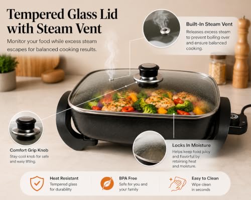 Square Electric Skillet with Lid (Square)
