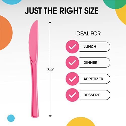 Hot Pink Plastic Knives 200 Pcs Hot Pink Knives Disposable Utensils Heavy Duty Plastic Cutlery Set Disposable Cutlery Sets Flatware Sets Silverware Set Party Supplies & Party Tableware (Cerise / Knives)