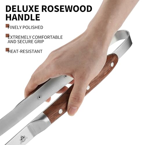 GRILLGEN Heavy Duty Rosewood Handle BBQ Grill Tongs