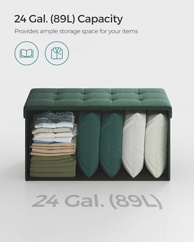 30 Inches Folding Storage Ottoman Bench (Retro Green / 15"D x 30"W x 15"H (without Flipping Lid))