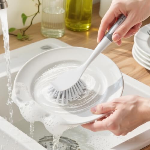 Dish Brush with Handle (Grey+grey / 2 Pack)