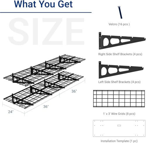 4 Pack 2x3ft Garage Shelving (Black / 4 pack-2x3 ft)