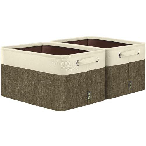 2 Pack Fabric Closet Storage Bins for Shelves (Brown / 2PCS/Large-15x11x9.5)