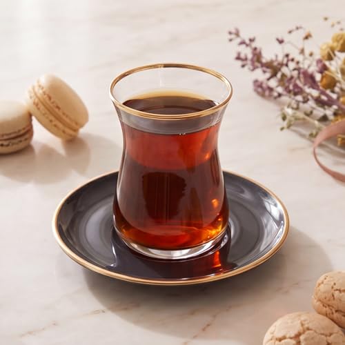 Turkish Tea Glasses Set for 6 (Small / Retro Anthracite)