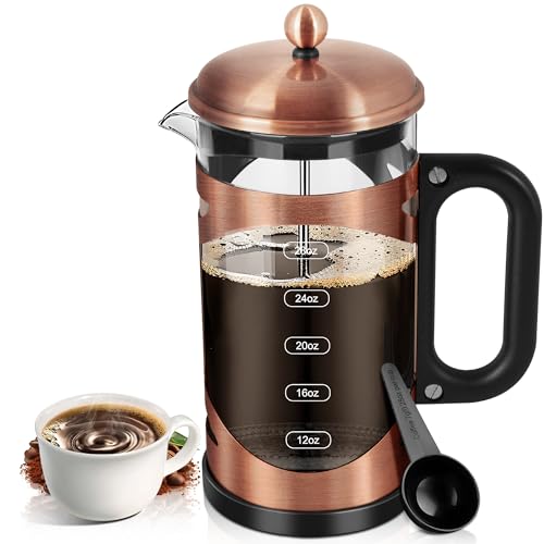 34 Ounce French Press Coffee Maker Copper Stainless Steel Coffee Press (Copper-R / 34 oz)