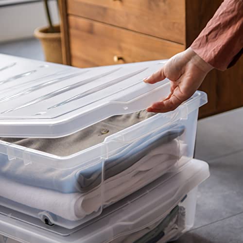57 QT Plastic Storage Bins with Double (Clear White / 2 PCS-57 QT)