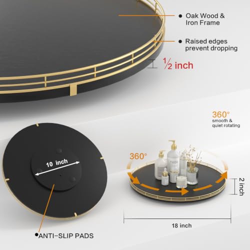 18" Oak Wooden Lazy Susan Turntable for Dining Table (Gold Black / 18)
