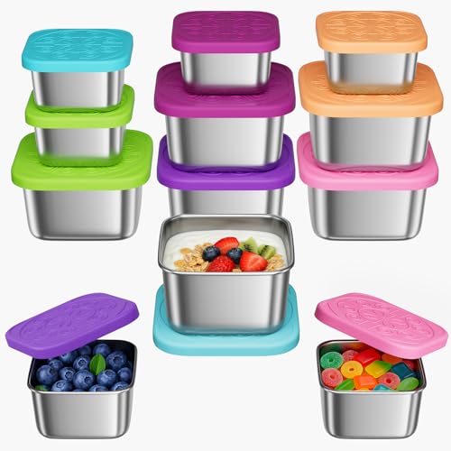 6 Pack 6oz Snack Containers & 6 Pack 2oz Sauce Containers Stainless Steel (Rainbow Spark)