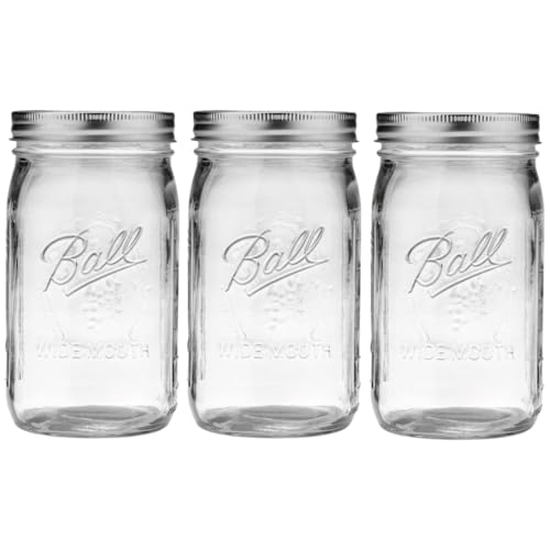 Wide Mouth Glass Mason Jars with Lids and Bands (Quart / 32 Oz (Pack of 3))