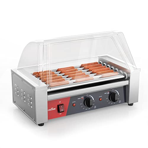 Hot Dog 7 Roller Grill Cooker Machine with Transparent Sneeze Guard