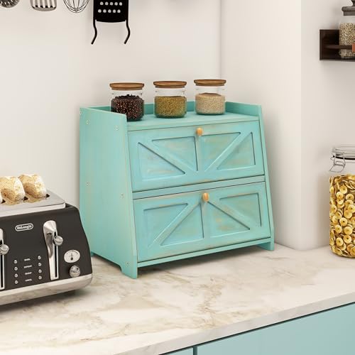 Vintage Double Layer Bread Box for Kitchen Counter Bamboo Bread Storage Container Large Capacity Bread Storage Bin