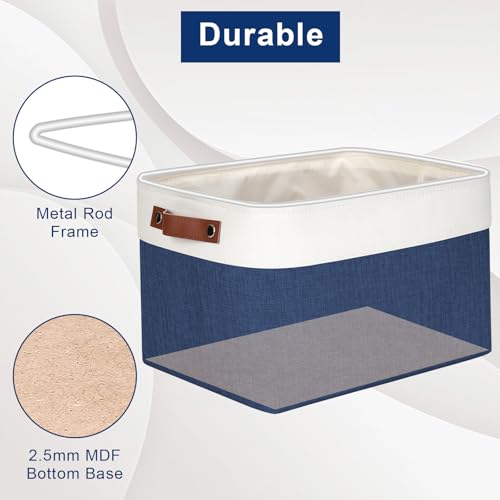 Storage Bins Large Fabric Storage Baskets for Shelves 3 Pack (NavyBlue / Off-White / Large -15"x11"x9.5")