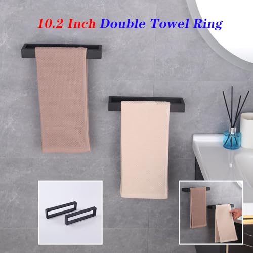 Modern Black Towel Holder Stainless Steel Towel Ring for Bathroom Lavatory Wall Mount Contemporary Style 2 Pack HG1716 (Black)