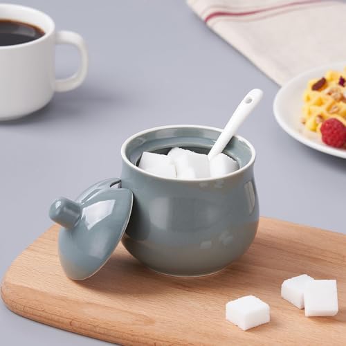 7 OZ Ceramic Sugar Bowl with Lid and Spoon