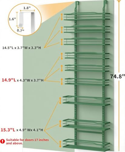Sage Green 9 Tier Over The Door Pantry Organizer (9-Tier Standard / Sage Green)