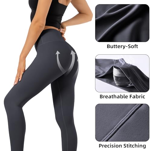 High Waist Butt Lifting Leggings for Women Buttery Soft Breathable Yoga Pants with Hidden Pocket Tummy Control Gym Dark Grey (X-Large / Dark Grey)