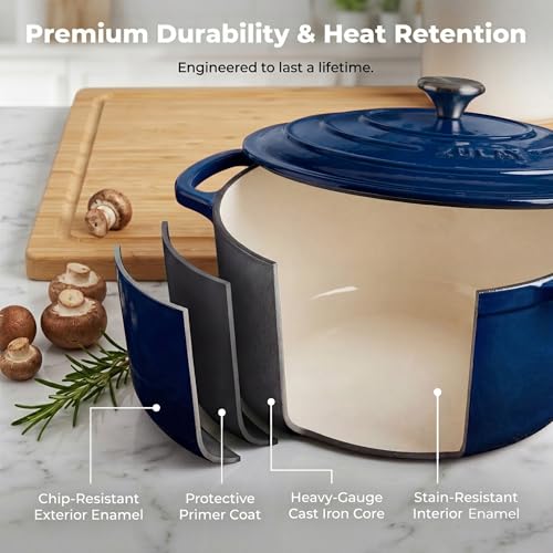 6.4QT Enameled Cast Iron Dutch Oven Pot with Lid (Lapis Lazuli / 6.4 Quart)
