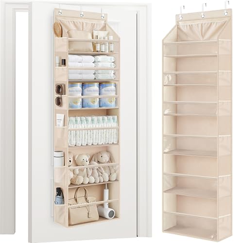 Over Door Organizer Hanging Shelves Large Clear Deep Pockets (Oat Beige / 6-Shelves 62.2"H)