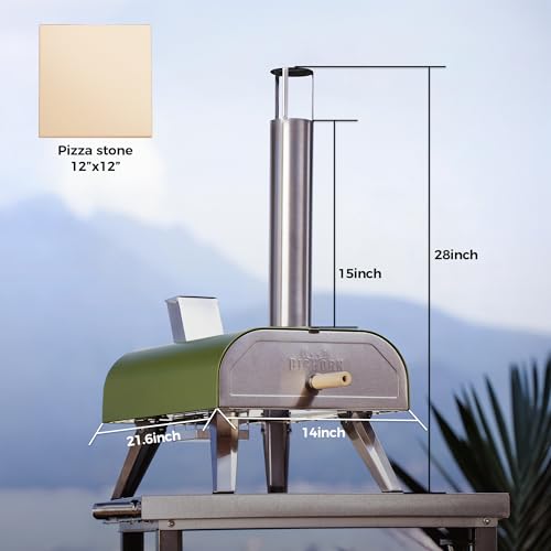 12" Multi Fuel Outdoor Pizza Oven Reach up to 1110℉ (Green)