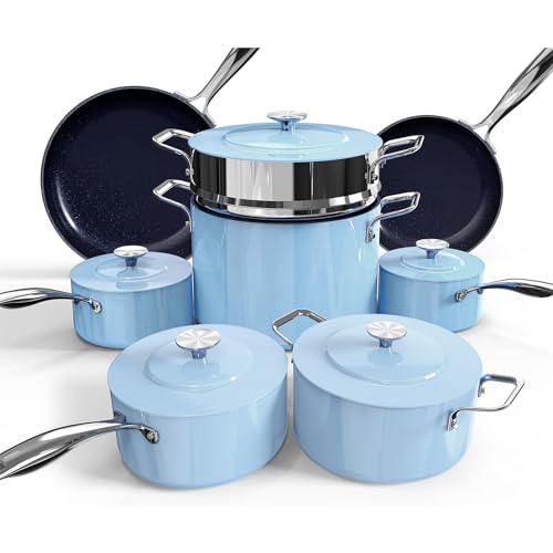 Lux 13pc Forged Lightweight Nonstick Ceramic Cookware Set (Poppy Blue)