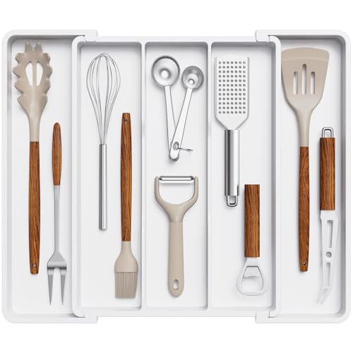 Utensil Organizer for Kitchen Drawers (White / Medium(11-18''W x 14''D))