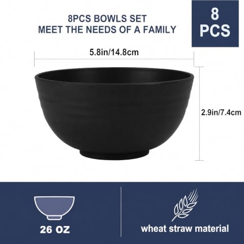 Wheat Straw Bowls Set 8 PCS (26 oz / Black & Gray)