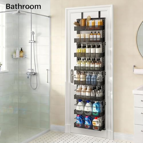 8 Tiers Narrow Over the Door Organizer (Black / 12.3" W x 4.7" D x 69" H)