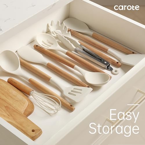 10 Piece Kitchen Utensils Set with Wood Cool (10 PCS / Cream White)