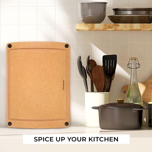 Wood Cutting Board for Kitchen (15" x 11.25" [Groove] [Natural Slate] / 15"L x 11.3"W)