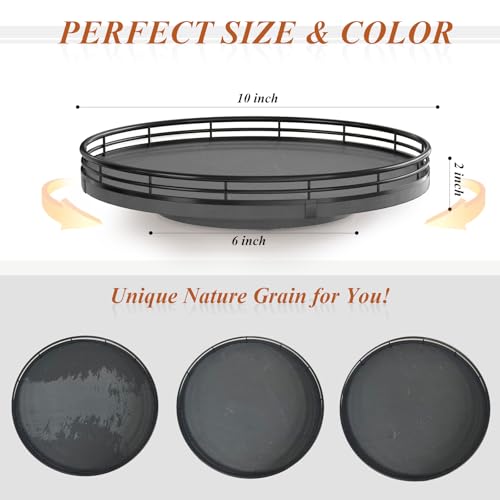 10 Inch Natural Slate Lazy Susan with Black Raised Iron Rim (Black & Black / 10 inches)