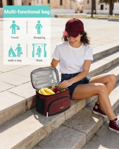 Lunch Box for Men Women Insulated Lunch Tote Cooler Bag Lunchbox (Wine / Large)