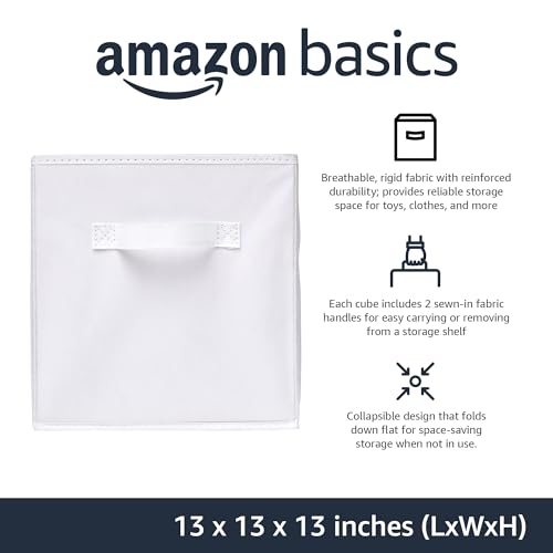 Collapsible Fabric Storage Bins with Handles (White / 13"x13"x13")