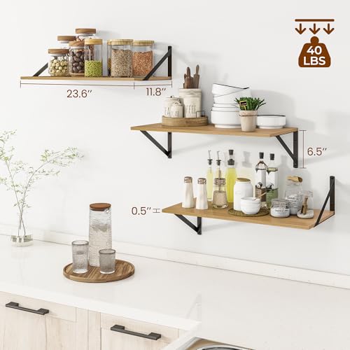24W x 12D Deep Floating Shelves Set of 3 Oak (Oak With Black Metal Bracket / 24wx12dx5.8h)