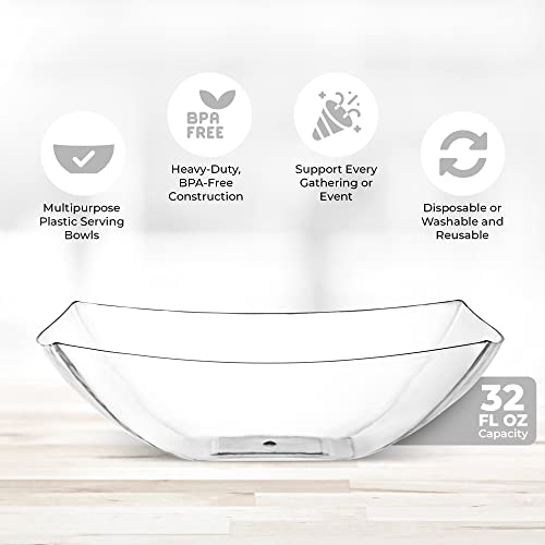 4 Pack Disposable Clear Plastic Serving Bowls Square Party Candy Use 32oz (32 OUNCE / Clear)