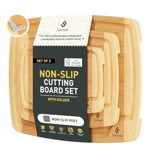 3 packs Bamboo Cutting Board Set Non Slip Feet Over Sink For Kitchen Meal Prep & Serving Brides Her Wedding Day Bridal Shower Engaged Wed House Christmas Married Future Unique Cool Gifts (3 Pack / Two-Tone Bamboo)