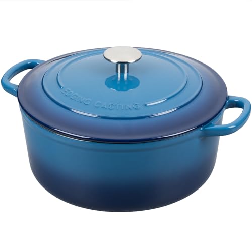 Enameled Cast Iron Dutch Oven Pot With Lid for Cooking (Lake Blue / 5.5QT)