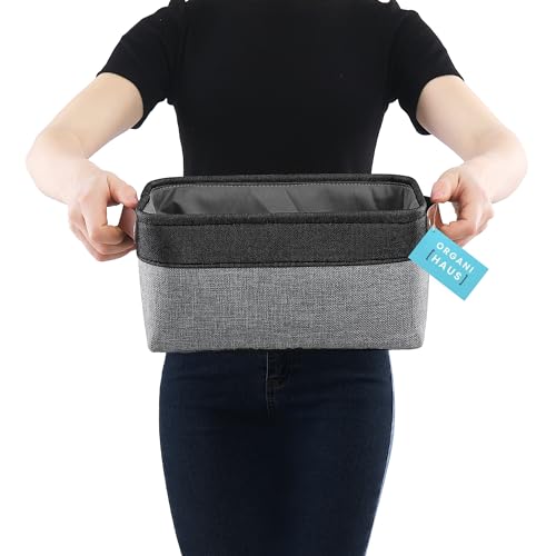 12x8in Canvas Storage Baskets (Gray / Black / Small - 3pc)