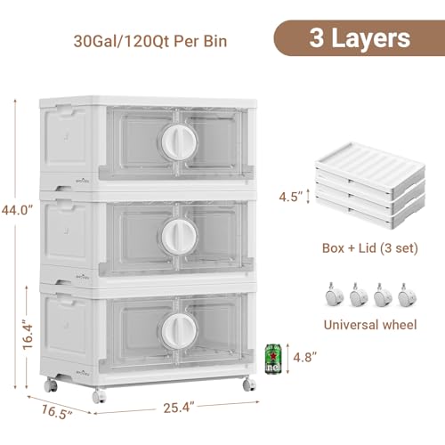 360Qt Lockable Stackable Storage Bins with Lids (White / 120QT-3Pack)
