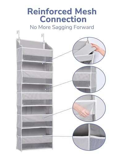 1 Pack Over Door Organizer with 5 Large Pockets 10 Mesh Side Pockets (Grey / 1 Pack-5 Tier)