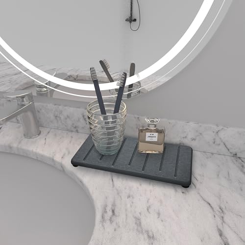 2PCS Water Absorbing Stone Tray for Cosmetics & Hand Soap & Houseplants (8.7" X 4.3" Dark Gray)