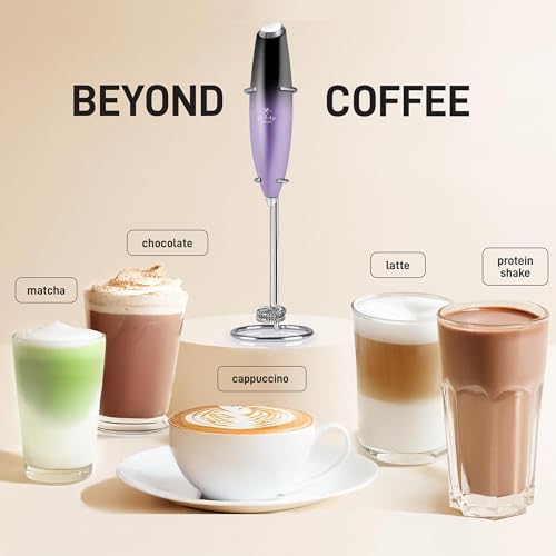 Powerful Milk Frother Wand With Duracell Batteries (Black Purple / Double Whisk + Batteries)