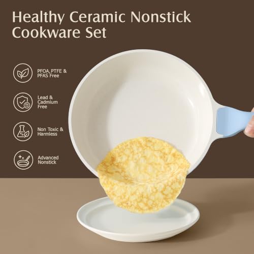 23 PCS Non Toxic Ceramic Cookware Set (Glacer Blue / Large)